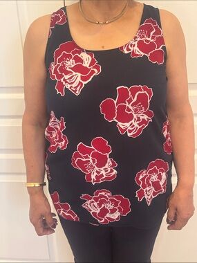 GAP Black Tank Top with Red Floral Print